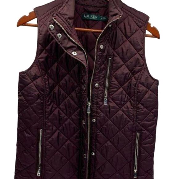 Lauren Ralph Lauren Quilted Vest Small Wine Burgundy Equestrian Core $148 - Picture 2 of 7